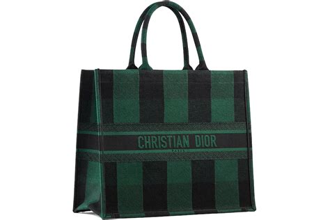 dior book tote check leaf green/black